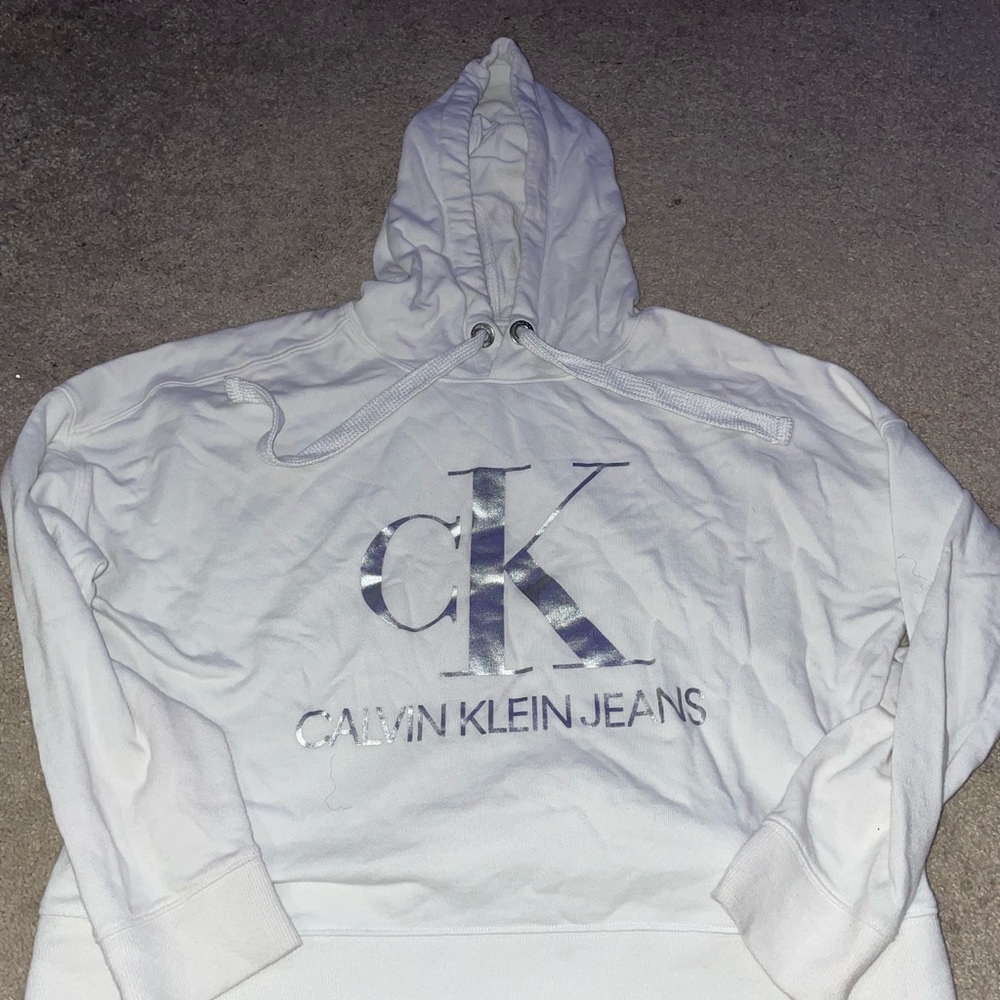 White Calvin Klein Jeans cropped hoodie